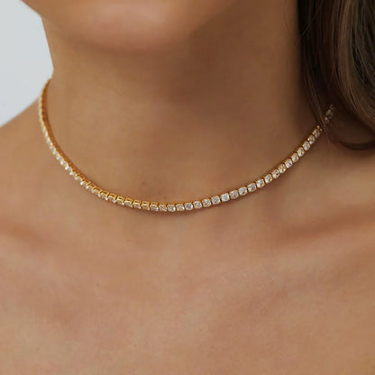 2mm Moissanite Tennis Necklace for Women – S925 Silver, 18K Gold Plated Adjustable Choker Wedding Jewelry