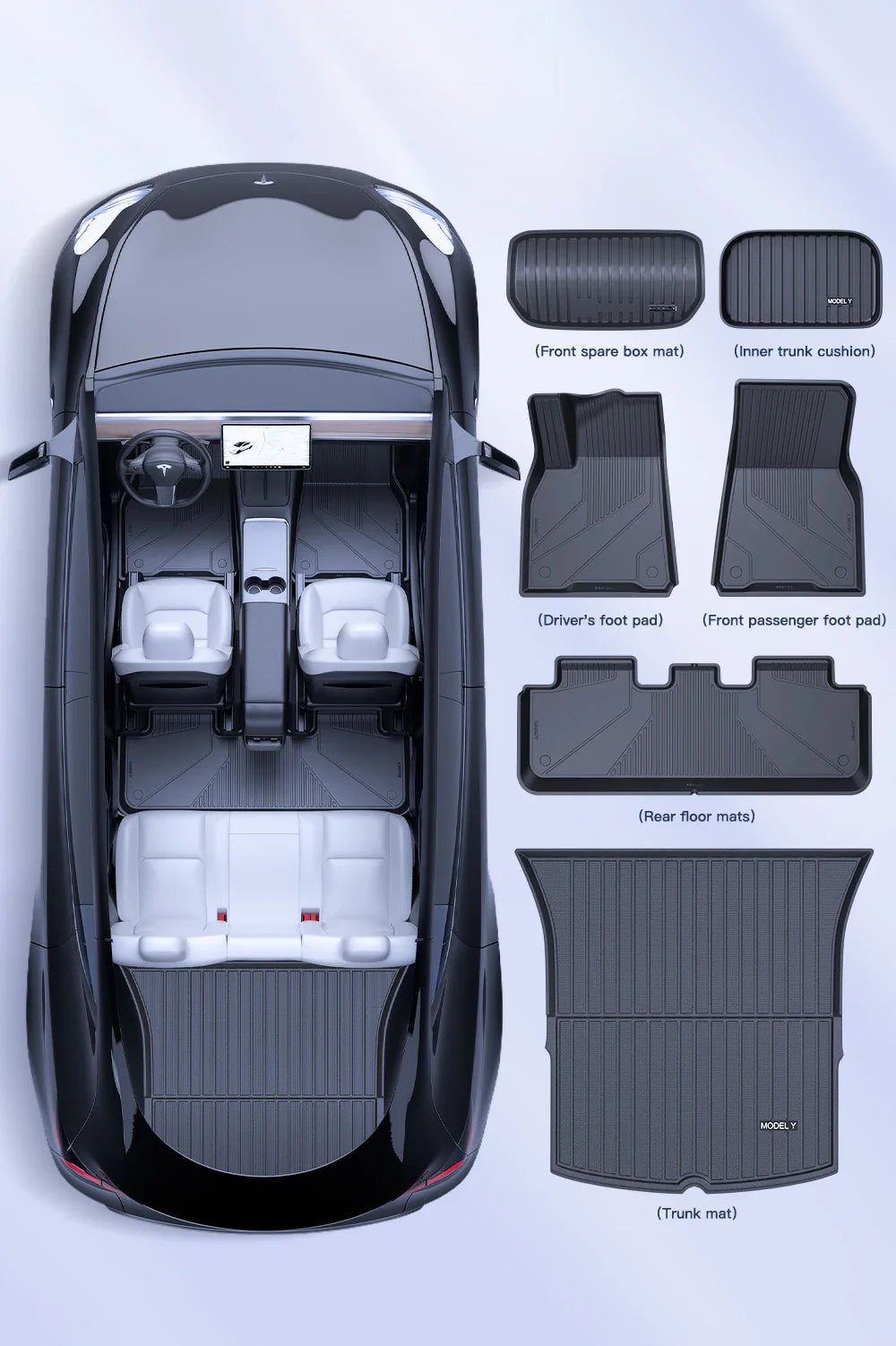 YZ Floor Mats for Tesla Model 3/Y 2021-2023 — Waterproof, Non-Slip TPE Car Accessories