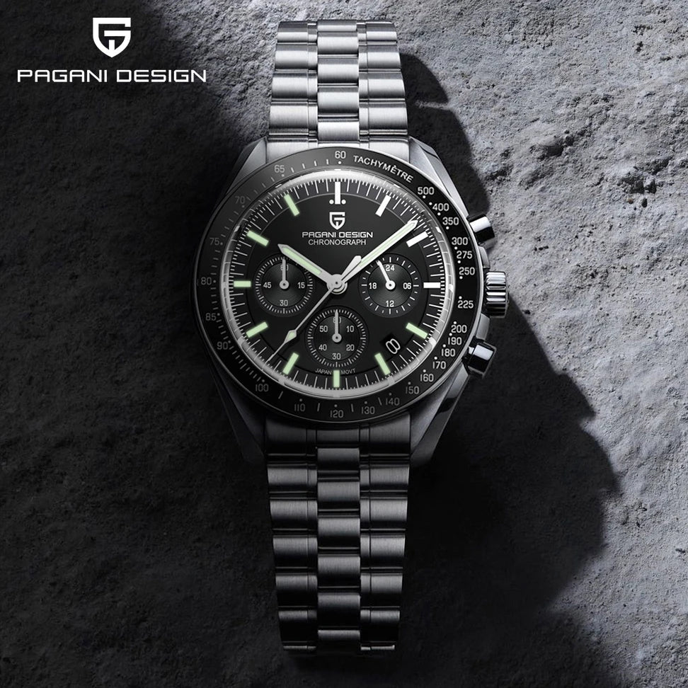 PAGANI DESIGN 2026 Men’s Luxury Quartz Chronograph Watch – AR Sapphire Crystal, Auto Date Speed Wristwatch