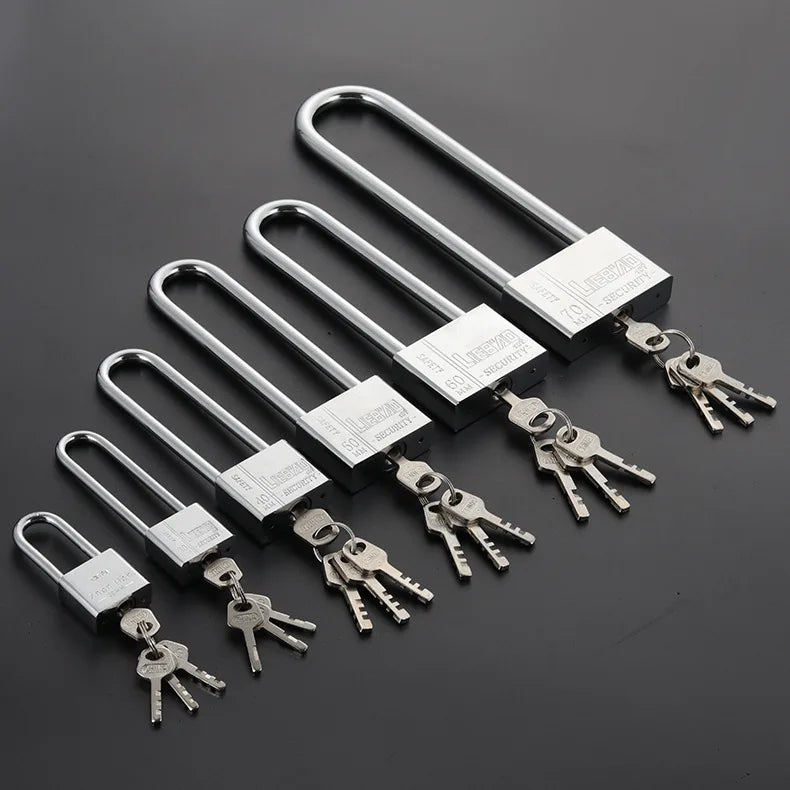 Long Shackle Chrome-Plated Square Iron Padlock – Security Lock for Cages, Lockers, and Boxes