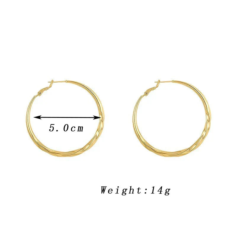 5cm Twist Metal Hoop Earrings for Women – Geometric Round Circle Dangle Drop Party Jewelry Gift