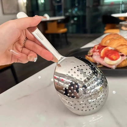 Large Stainless Steel Round Spoon — Big Head Rice Serving Spoon with Drain Holes, Heat-Resistant Kitchen Utensil