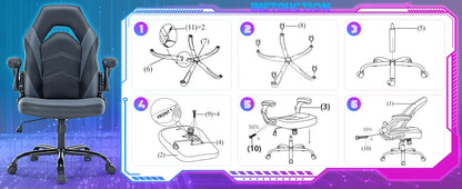 Ergonomic Office Gaming Desk Chair – Adjustable PU Leather Racing Chair with Flip-Up Armrests, Christmas Furniture