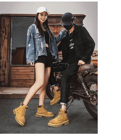 High Top Leather Boots for Men & Women – Fashion Lace-Up Outdoor Sneakers, Non-Slip Casual Ankle Shoes for Couples