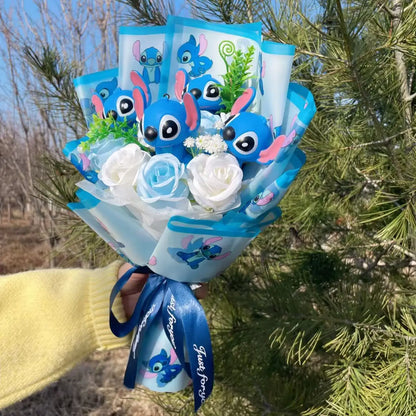 Cartoon Stitch Vinyl Doll — Creative Bouquet Action Figure Gift for Girls, Christmas & Birthday