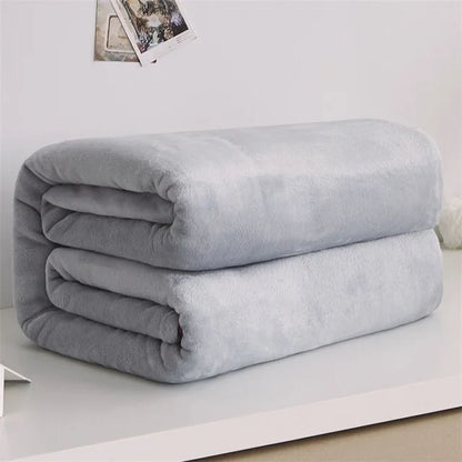Winter Flannel Blanket – 230GSM Soft Solid Blue Coral Fleece Bedspread, Thin Warm Sofa Cover, Faux Fur Plaid Throw