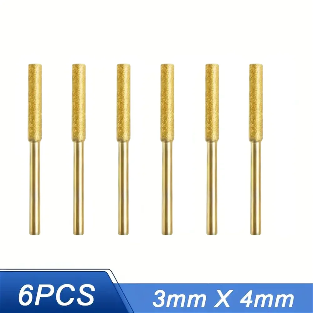 6Pcs Diamond Coated Cylindrical Burr Set (4/4.8/5.5mm) Chainsaw Sharpener Stone Files for Chain Sharpening, Carving & Grinding Tools Kit