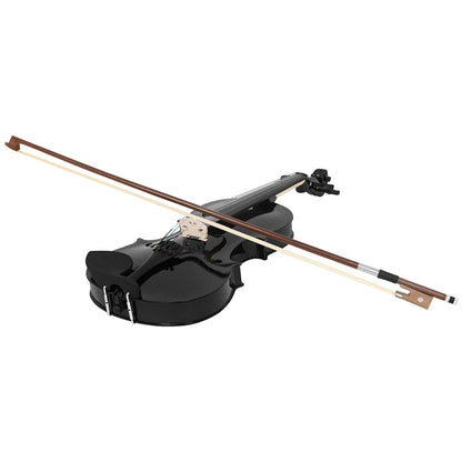 4/4 Solid Wood Black Violin - Acoustic Beginner Violin Set with Case, Bow, Rosin, Tuner & Accessories
