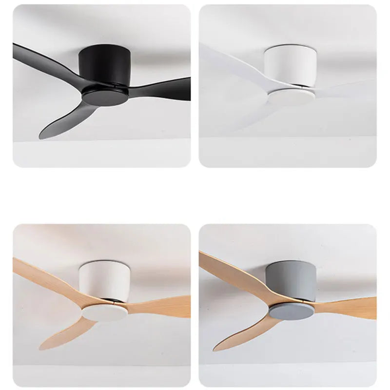 42-52 Inch Ceiling Fans with DC Motor — Remote Control Low Floor Cooling Fans, No Light, White Wood & Black Options