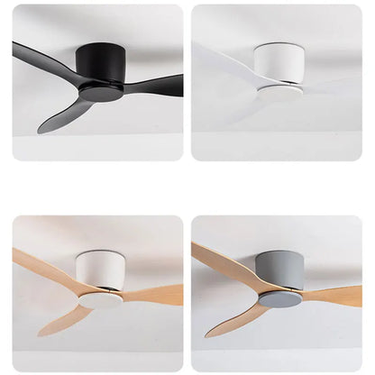 42-52 Inch Ceiling Fans with DC Motor — Remote Control Low Floor Cooling Fans, No Light, White Wood & Black Options
