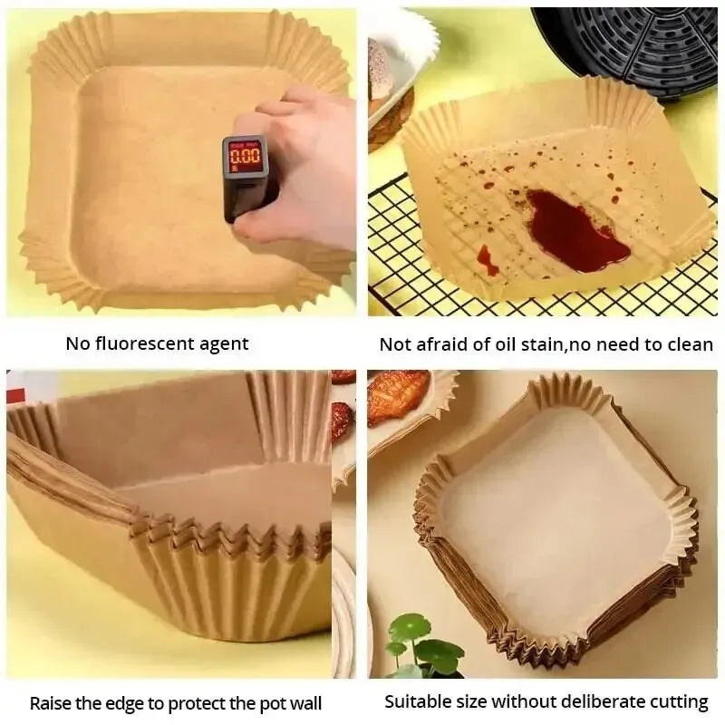 50Pcs Disposable Non-Stick Air Fryer Paper Liners – Round Baking Sheets Kitchen Airfryer Accessories for Easy Cooking & Cleanup