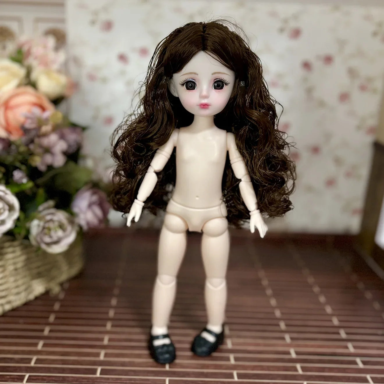 30cm 1/6 BJD Ball Jointed Doll – Starry Gray Eyes with Lolita Fashion Dress, DIY Toy Gift for Girls