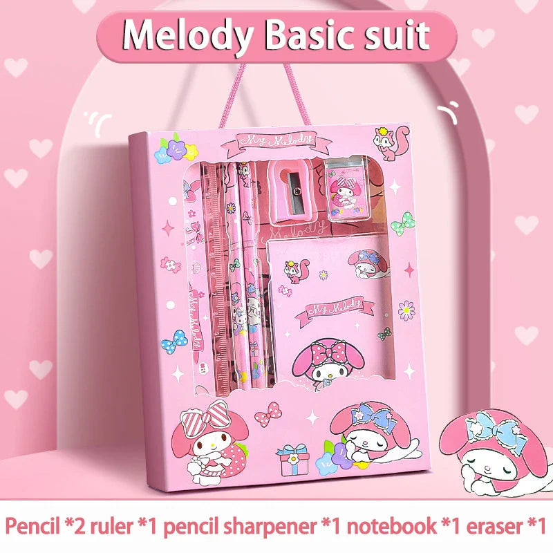 Sanrio Learning Stationery Set – Kuromi, Melody & Cinnamoroll Cartoon Pencil and Eraser Gift Box for Kids