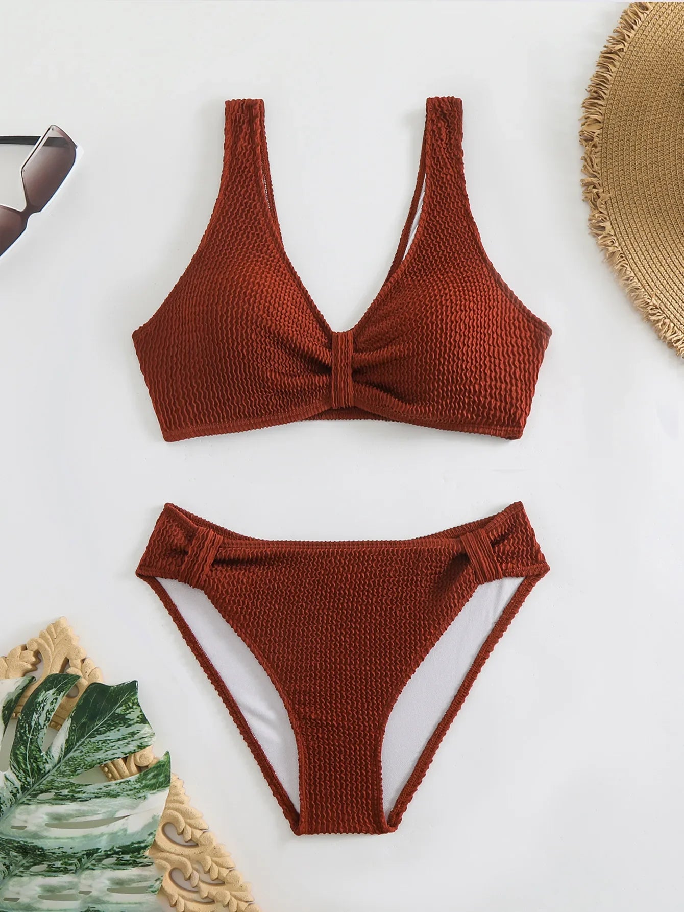 2025 Summer Women's Two-Piece Swimsuit – Solid High Waist V-Neck Backless Bikini Set Beachwear