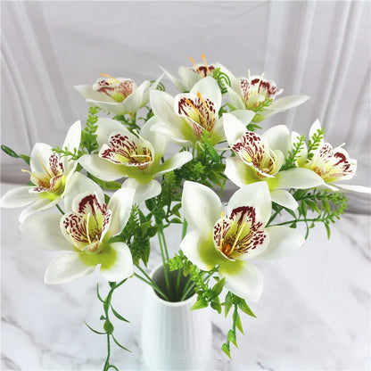 Artificial White Orchid Flowers - 10Pcs Silk Faux Orchid Bouquet For Wedding Decor, Home Vase & DIY Floral Arrangements