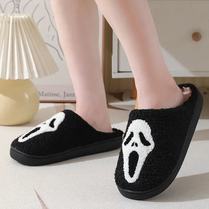 Skull Cartoon Winter Slippers – Warm Cotton Indoor Slippers for Men & Women, Cozy Couple Home Shoes