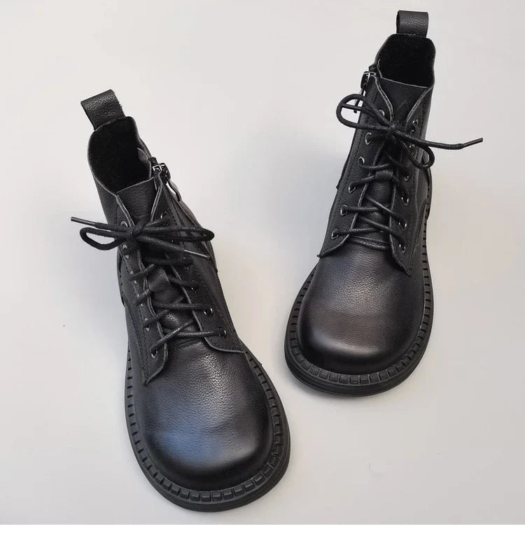 Careaymade 100% Genuine Leather Wide Casual Women’s Short Boots – Big Size, Handmade Men’s Wool Boots
