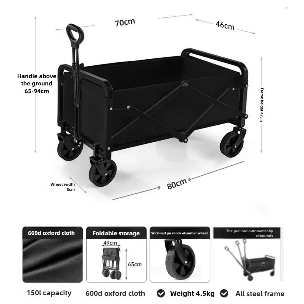 Heavy Duty Large Capacity Folding Wagon – Collapsible Shopping, Beach & Garden Trolley, Portable Outdoor Camping Cart