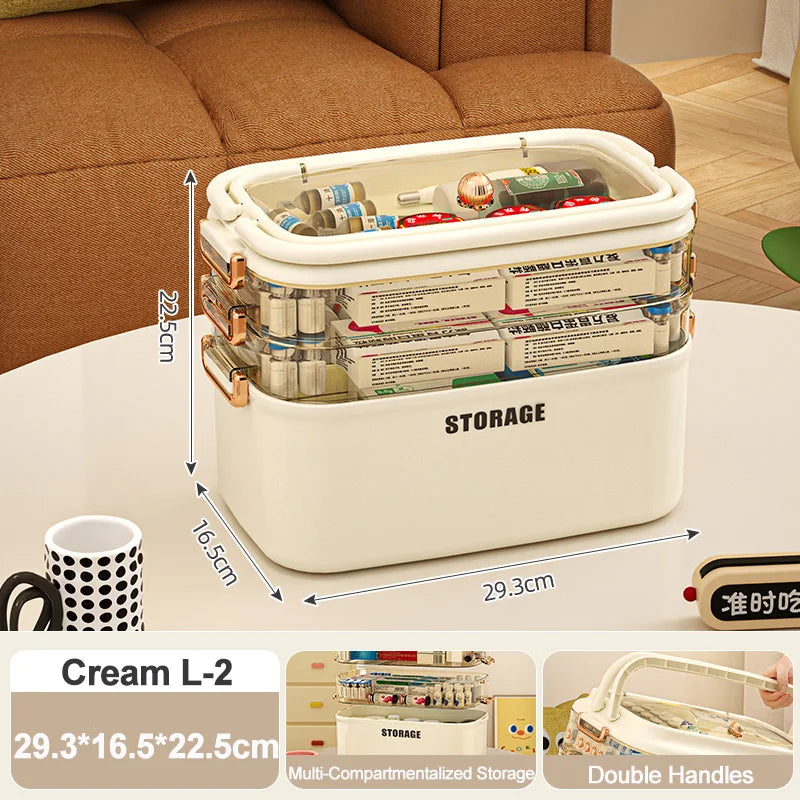 3/4-Layer Large Capacity Medicine Organizer Box – Portable Family First Aid Kit & Pill Storage Container