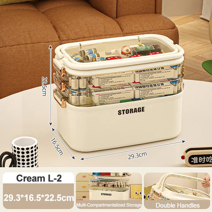 3/4-Layer Large Capacity Medicine Organizer Box – Portable Family First Aid Kit & Pill Storage Container