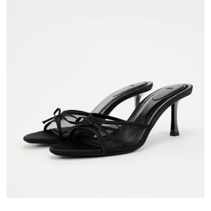 Women’s Heeled Sandals – Lace Mesh Bow Fashion Luxury Slippers Zapatos de Mujer