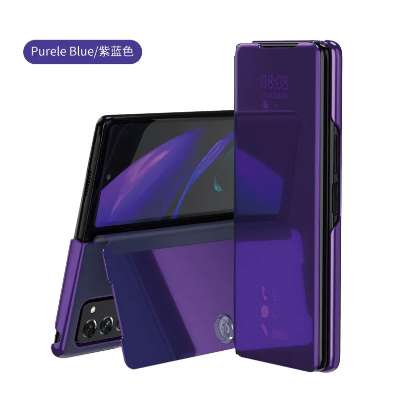 Smart Flip Case for Samsung Galaxy Z Fold – PU Leather Mirror Plating Kickstand Cover, Shockproof Funda for Fold 2/3/4/5/6 & W21/W22 5G
