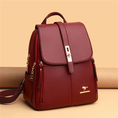 Luxury Leather Backpack for Women - Vintage Black Daypack, Casual School Bag for Girls, Mochila Rucksack Style