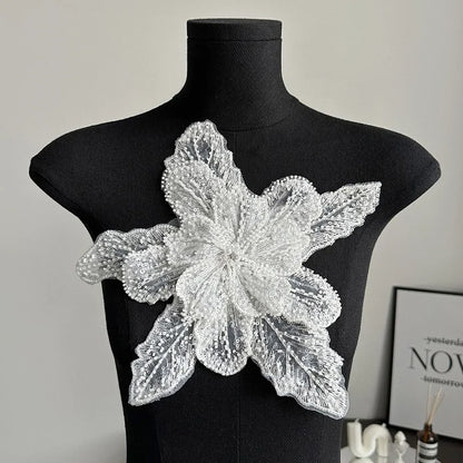 Sequin Beaded 3D Floral Lace Patches - Multi-Layered Applique for Clothing, Fabric Sewing Material, DIY Handmade for Shiny Evening Dresses