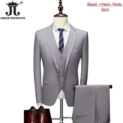 Men's 3 Piece Suit Set - Solid Color Formal Business Jacket Vest Pants Wedding Groom Party Tuxedo Outfit M-6XL