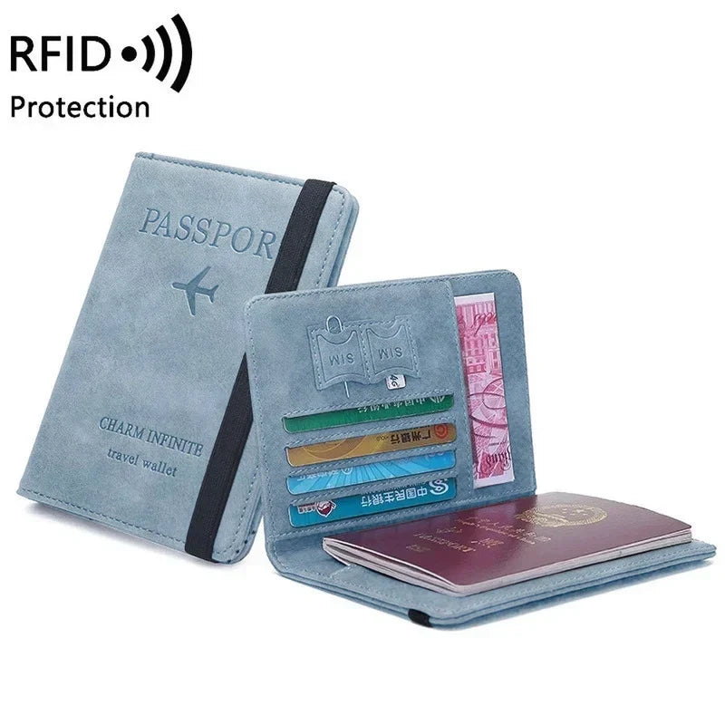 RFID Leather Passport Wallet - Vintage Multi-Function Travel Holder for Men & Women ID Bank Cards Business Accessories