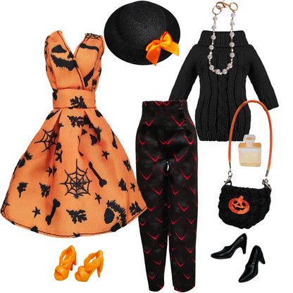 1/6 Doll Halloween Cosplay Outfit – Witch Dress, Cap, Belt, Bag & Broom for 12" BJD / 30cm Dolls