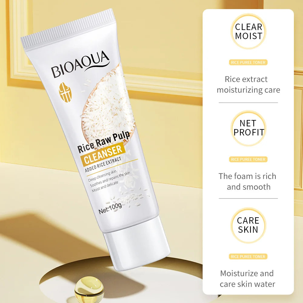 BIOAQUA Rice Extract Facial Cleanser Foam – Moisturizing Brightening Face Wash for Smooth, Rejuvenated Skin