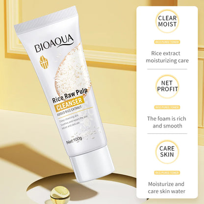 BIOAQUA Rice Extract Facial Cleanser Foam – Moisturizing Brightening Face Wash for Smooth, Rejuvenated Skin