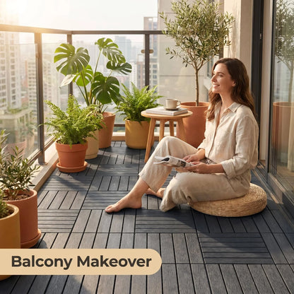 44-Piece Interlocking Patio Deck Tiles - 12x12in Weatherproof Wood-Look Snap-Lock Flooring for Balcony, Garden & Pool