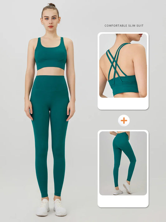 2-Piece Women’s Yoga Tracksuit – Pilates Fitness Set with Push-Up Sports Bra & Leggings for Gym Workout