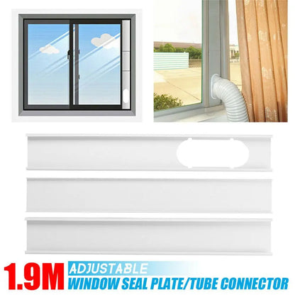 Adjustable Portable AC Window Kit – Slide Plate & Exhaust Hose Connector Adaptor with Wind Shield