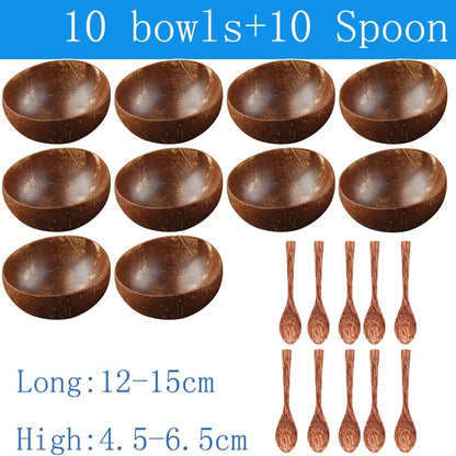 Natural Coconut Bowl with Wooden Spoon – 12–15cm Handmade Tableware for Salad, Dessert, Rice & Ramen