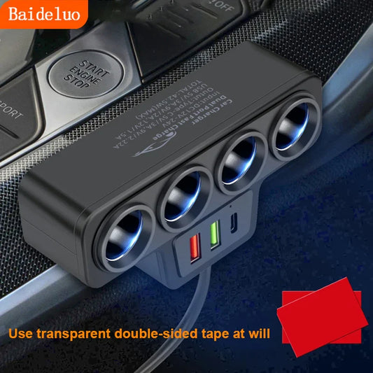 120W High Power Car Charger - USB-C and 4 Port Converter, Supports Apple, Samsung, Xiaomi, Huawei