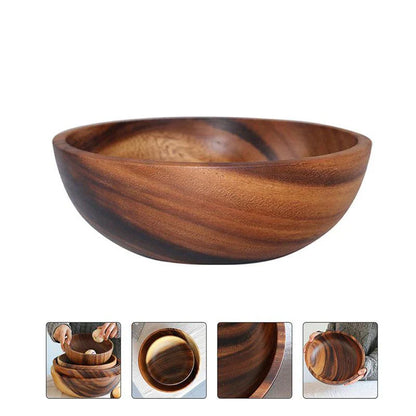 Natural Wooden Kitchen Bowl – Household Fruit & Salad Bowl with Wooden Utensils for Home & Restaurant