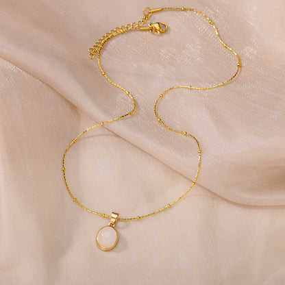 Fashion Opal Oval Necklace for Women – Gold Stainless Steel Pendant, Aesthetic Wedding Jewelry Gift