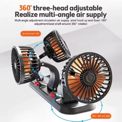 360° Adjustable 3-Head Car Fan – Silent USB 12V/24V Cooling Fan for Car, Home & Office Desk