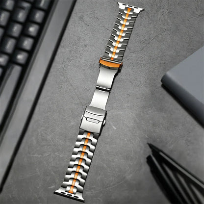 Titanium Color Stainless Steel Band for Apple Watch Ultra 2, iWatch 10/9/8/7/SE – 49mm/46mm/45mm/44mm/42mm Metal Strap