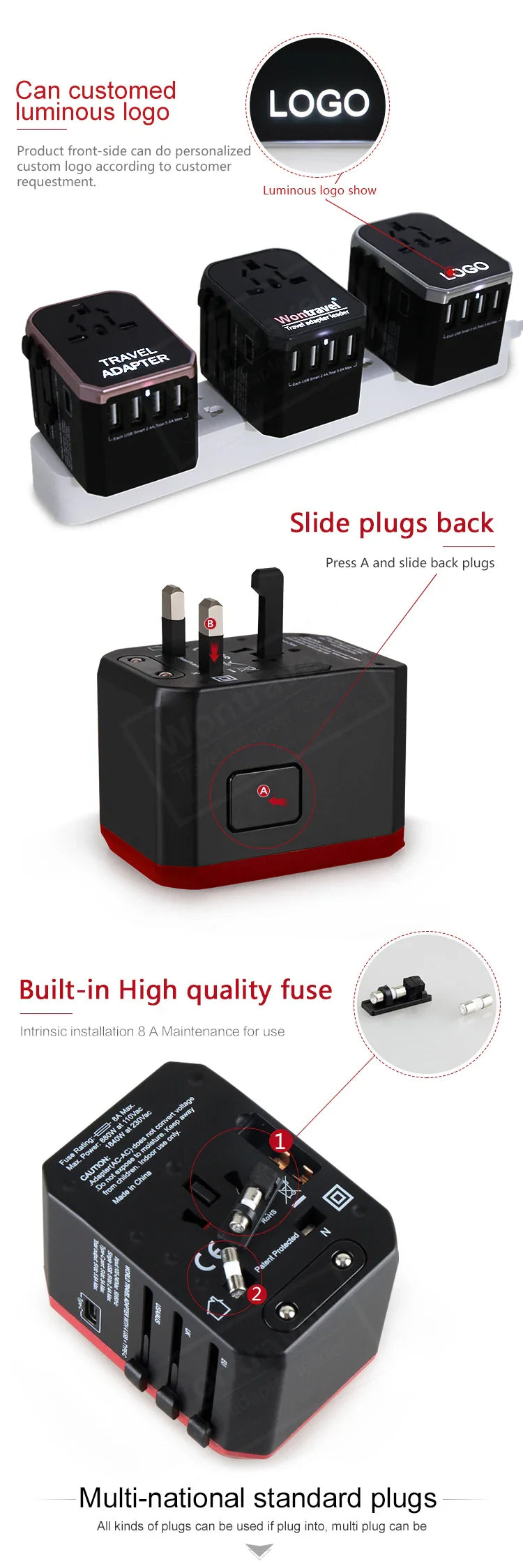 Melery Travel Smart Adapter – International Wall Plug with USB Type-C Charger for US, EU, UK, AU Compatible with iPhone, iPad & Android