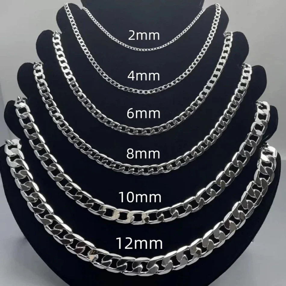 Men’s 925 Sterling Silver Face Chain Necklace — 2/4/6/8/10/12MM, 40–75cm with Lobster Clasp, Engagement Jewelry Gift for Men & Women