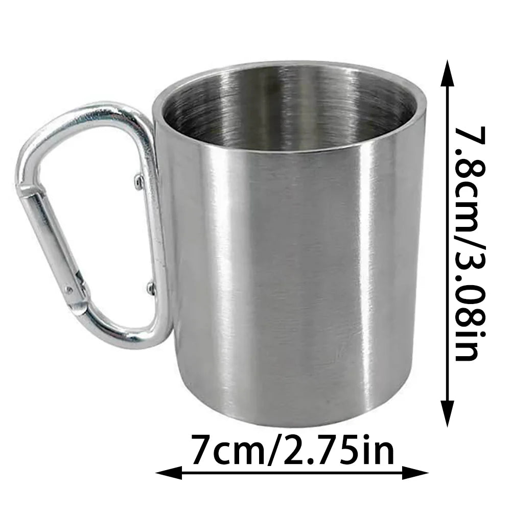 Stainless Steel Camping Mug with Carabiner Handle – Portable Outdoor Travel Water Cup for Hiking, Picnic & Adventure Use