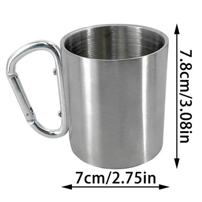 Stainless Steel Camping Mug with Carabiner Handle – Portable Outdoor Travel Water Cup for Hiking, Picnic & Adventure Use