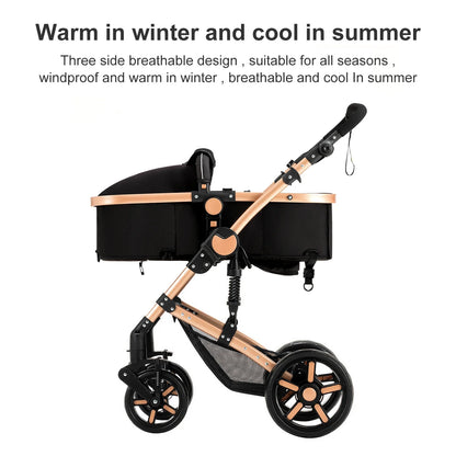 High-Quality 3-in-1 Newborn Baby Stroller — Lightweight Folding Cart with Comfort Seat & ISOFIX Safety