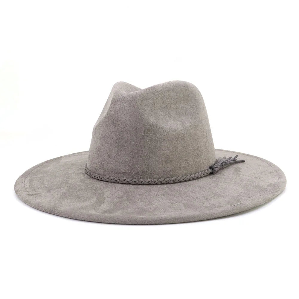 Suede Top Hat Fedora - 9.5cm Wide Brim Felt Jazz Hat for Men and Women, Autumn/Winter Classic Church Sombrer