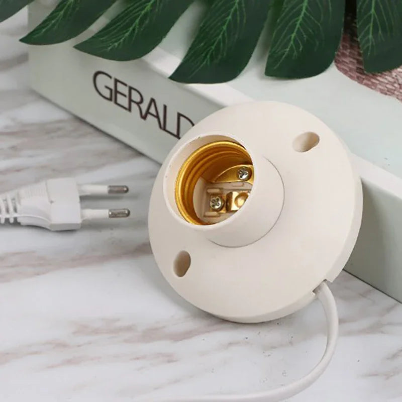EU LED Stand Lamp Holder — E27 Bulb Plug Dome Socket with Cable Base for Table Lamps, Nightstands, and Lighting Accessories