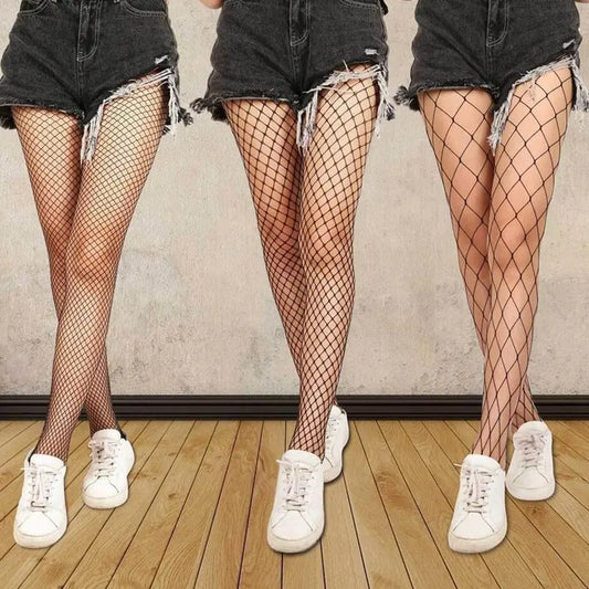 Hot Women's Long Hollow Out Fishnet Stockings - Black High Waist Pantyhose Tights for Sexy Fishnet Lingerie, High Quality